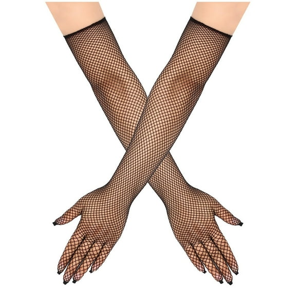 VBVC Ladies Mesh Gloves,Sparkly Crochet Design,Party Dress-Up Gloves for Women,Black,Size Free Size