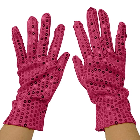 VBVC Ladies Sequin Evening Gloves,Sparkly Design,Party Dress-Up Gloves for Women,Hot Pink,Size Free Size
