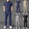thumbnail image 1 of VBVC Men's 2 Piece Business Outfit Set with Pockets,Collared Short Sleeve Shirt and Drawstring Pants For Men,Black,M-4XL, 1 of 8