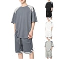 thumbnail image 1 of VBVC Men's 2 Piece Drawstring Basketball Tracksuit,Raglan Sleeve T-Shirt and Striped Hem Shorts Set For Men,White,M-4XL, 1 of 6