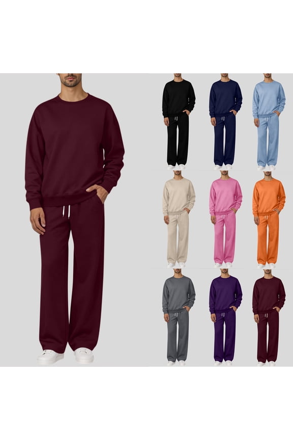 Men's 2 Piece Drawstring Sweatsuit,Long Sleeve Sweatshirt and Wide Leg Pants for Men,Beige,S-3XL