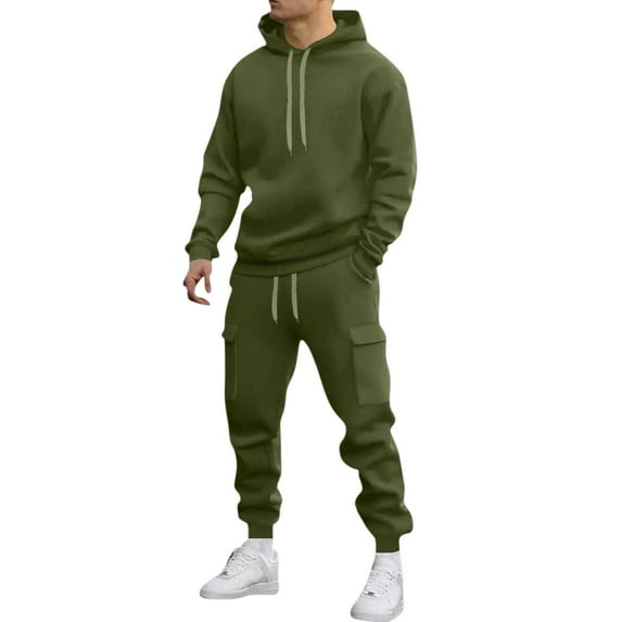 VBVC Men's 2 Piece Hoodie Set,Drawstring Pullover and Cargo Pant,Workout Matching Outfit For Men,Army Green,Size M