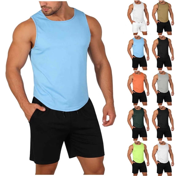 VBVC Men's 2 Piece Quick Dry Sweatsuits,Sleeveless Tank Top and Drawstring Shorts for Men,Army Green,S-3XL