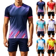 VBVC Men's 2 Piece Soccer Jersey Set, Quick Dry Gradient V Neck Athletic Outfit for Football Training,Red,M-4XL