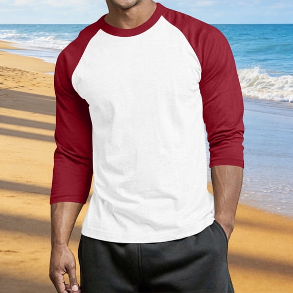 VBVC Men's 3/4 Sleeve Raglan Stretchy T Shirt , Color Block Crew Neck Tops For Men, S-4XL