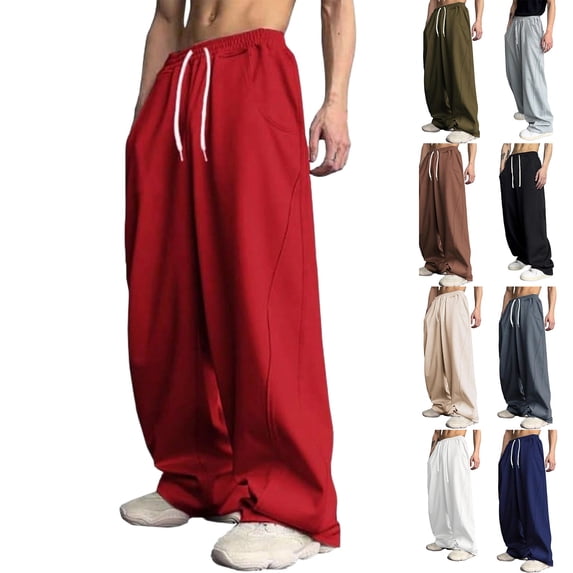 VBVC Men's Baggy Drawstring Sweatpants with Pockets, Stretchy Wide Leg Pants For Men, Black , S-3XL
