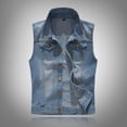 thumbnail image 1 of VBVC Men's Button Down Studded Punk Denim Vest , Sleeveless Biker Jean Jacket For Men,Light Blue,M-5XL, 1 of 9