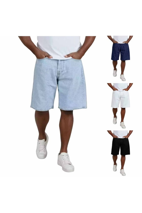Men's Button Fly Washed Denim Shorts with Pockets, Wied Leg Summer Classic Jeans For Men,Dark Blue,XXS-L