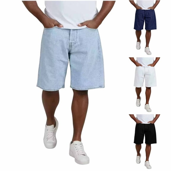 VBVC Men's Button Fly Washed Denim Shorts with Pockets, Wied Leg Summer Classic Jeans For Men,Light Blue,XXS-L