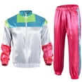thumbnail image 1 of VBVC Men's Carnival 2 Piece Tracksuit,80s 90s Windbreaker Jacket and Jogger Pants,Colorblock Hip Hop Outfit For Men,White,Size M, 1 of 2