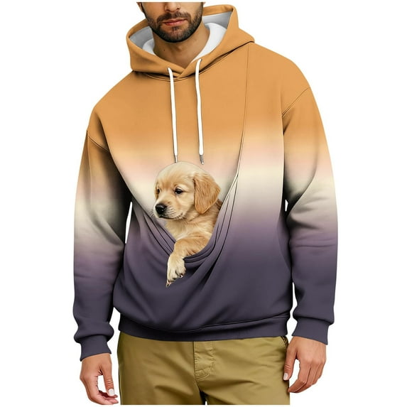 VBVC Men's Color Block Dog Pouch Hoodie,Large Pocket Pet Carrier Sweatshirt,Warm Pullover for Men,Orange,Size XXL