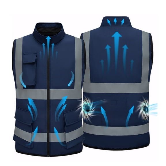 VBVC Men's Cooling Safety Work Fan Vest,Reflective Striped Sleeveless Breathable Outdoor Work Jacket For Men,Dark Blue,S-4XL