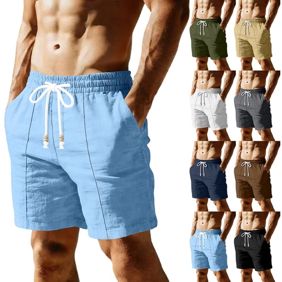 VBVC Men's Cotton-Linen Shorts with Pockets,Lightweight Workout Golf Shorts For Men,Navy,S-2XL