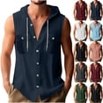 thumbnail image 1 of VBVC Men's Cotton-Linen Sleeveless Hooded Shirt , Button Down Chest Pocket Tank Top For Men,Black,S-2XL, 1 of 7