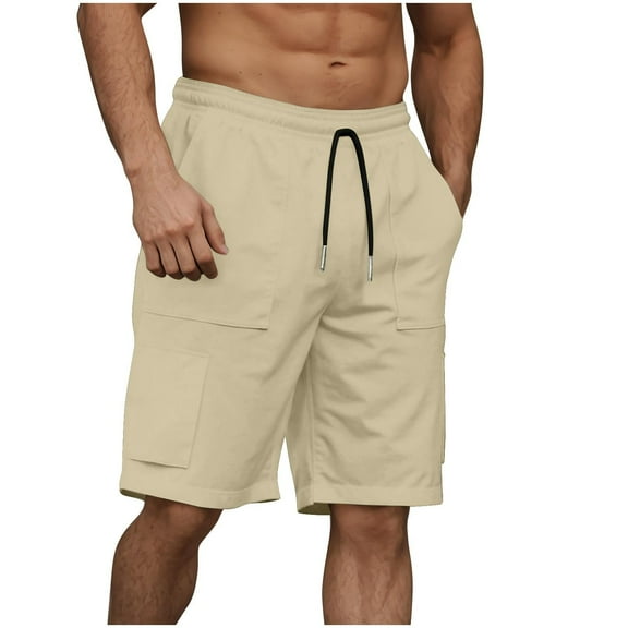 VBVC Men's Drawstring 5-inch Cargo Shorts,Summer Elastic Waist Shorts For Men,Beige,Size S