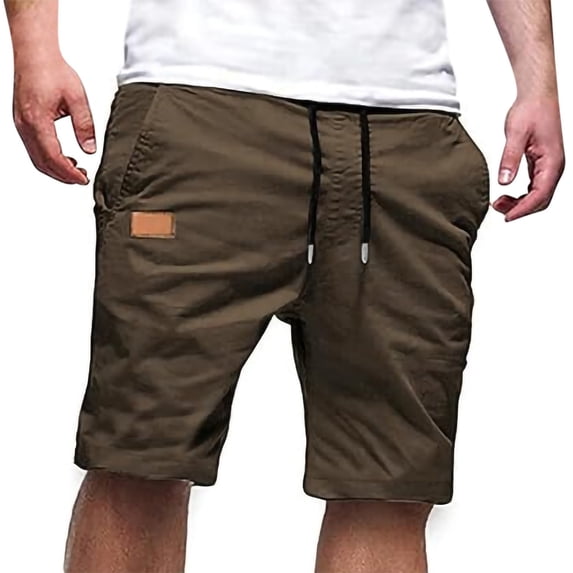 VBVC Men's Drawstring Cargo Mid-thigh Shorts with Pockets,Summer Breathable Lightweight Shorts For Men,Brown,Size XXL