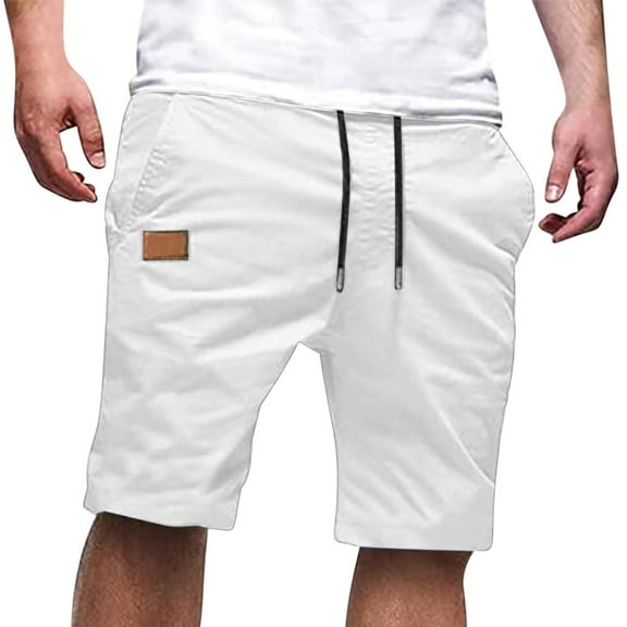 VBVC Men's Drawstring Cargo Mid-thigh Shorts with Pockets,Summer Breathable Lightweight Shorts For Men,White,Size XXXXL