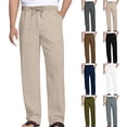 thumbnail image 1 of VBVC Men's Drawstring Cotton-Linen Pants with Pockets,Straight Leg Lightweight Trousers For Men,Brown,S-3XL, 1 of 7