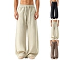 thumbnail image 1 of VBVC Men's Drawstring Cotton Linen Pants with Pockets , Wide Leg Beach Trousers For Men, *Khaki , Large, 1 of 7