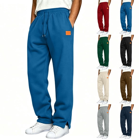 VBVC Men's Drawstring Side Slit Sweatpants with Pockets , Fall Wide Leg Jogger Trousers For Men, *Blue , Large