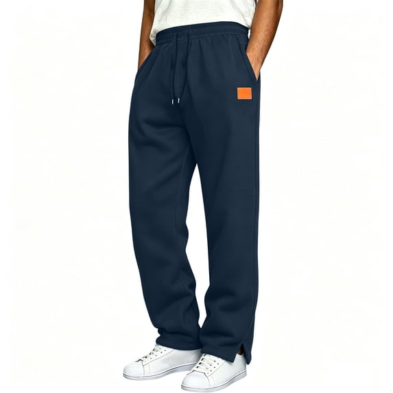 VBVC Men's Drawstring Side Slit Sweatpants with Pockets , Fall Wide Leg Jogger Trousers For Men, *Navy , X-Large