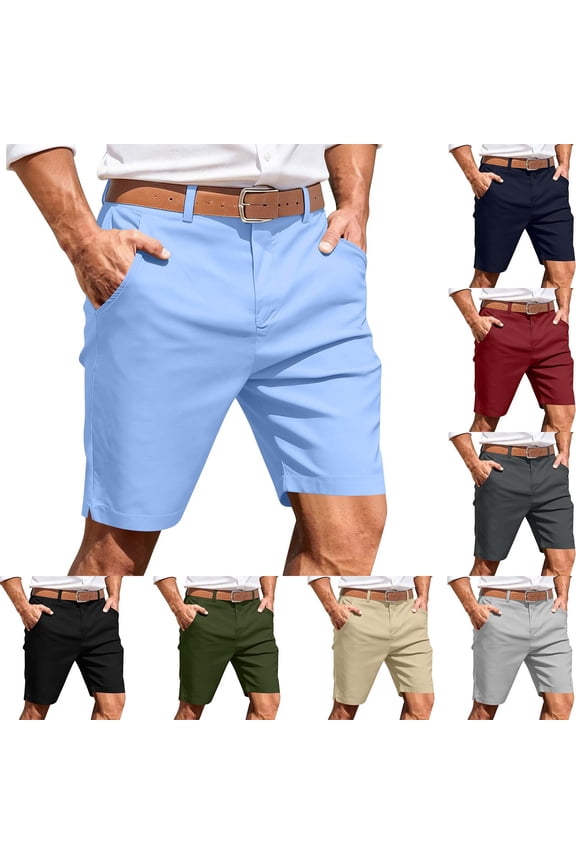 Men's Flat Front Chino Shorts with Pockets,Stretch Quick Dry Golf Work Shorts For Men,Blue,S-3XL