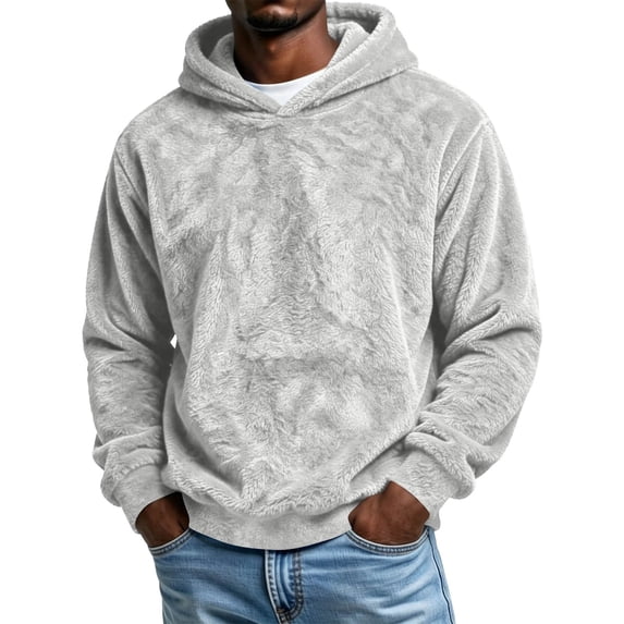 VBVC Men's Fuzzy Fleece Lightweight Hoodie , Winter Warm Pullover Sweatshirt For Men, S-3XL