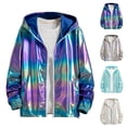 thumbnail image 1 of VBVC Men's Iridescent Shiny Hooded Jacket with Pockets , Sunscreen Lightweight Zip Up Festival Coat For Men,Light Blue,XS-2XL, 1 of 4