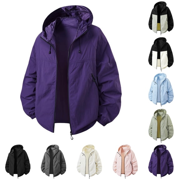 VBVC Men's Lightweight Hooded Windbreaker Jacket with Pockets,Full-Zip Outdoor Hiking Coat For Men,Purple,S-4XL