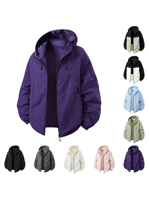 Men's Lightweight Hooded Windbreaker Jacket with Pockets,Full-Zip Outdoor Hiking Coat For Men,Purple,S-4XL