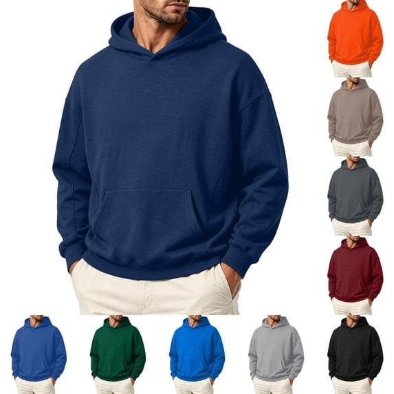 VBVC Men's Long Sleeve Hoodie with Pockets , Fall Stretchy Pullover Sweatshirt For Men, S-4XL