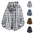 thumbnail image 1 of VBVC Men's Oversized Plaid Hooded Button Down Shirt,Long Sleeve Drawstring Hoodie Blouse For Men,Blue,S-3XL, 1 of 6