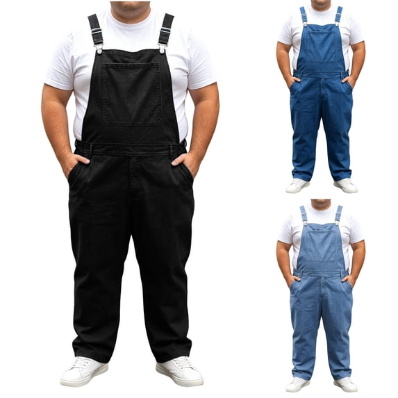 VBVC Men's Plus Adjustable Denim Bib Overalls with Pockets , Casual Workwear Jean Overalls For Men, Blue , L-5XL