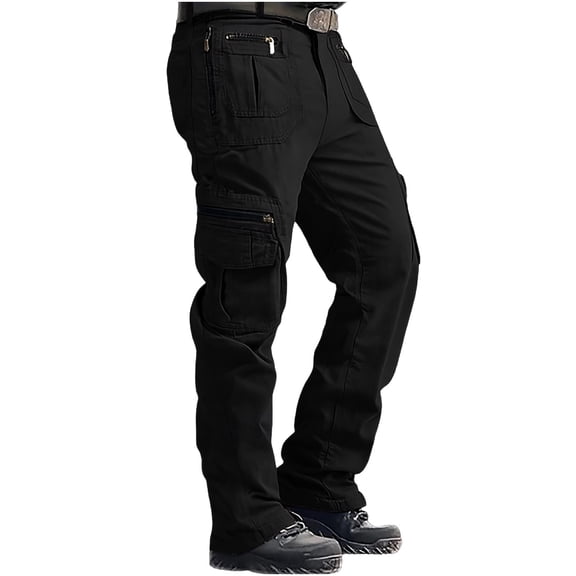 VBVC Men's Plus Size Cotton Cargo Pants with Multi Pockets,Work Hiking Zipper-Up Trousers For Men,Black,Size XXL
