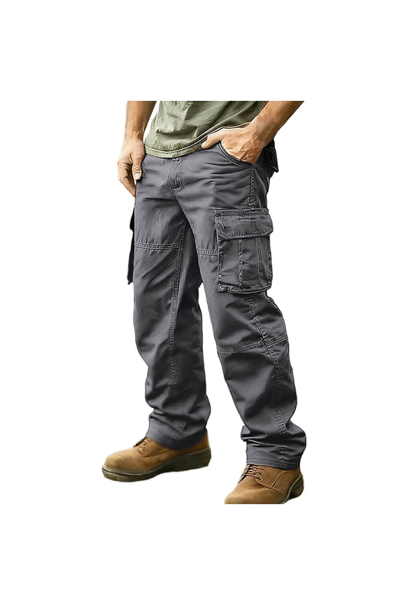Men's Plus Size Cotton Cargo Pants with Multi Pockets,Work Hiking Zipper-Up Trousers For Men,Gray,Size M