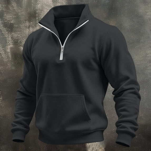 VBVC Men's Quarter Zip Mock Neck Pullover with Pockets , Long Sleeve Outdoor Sweatshirt For Men, Dark Gray , S-3XL