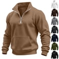 thumbnail image 1 of VBVC Men's Quarter Zip Mock Neck Pullover with Pockets , Long Sleeve Outdoor Sweatshirt For Men, Khaki , S-3XL, 1 of 10
