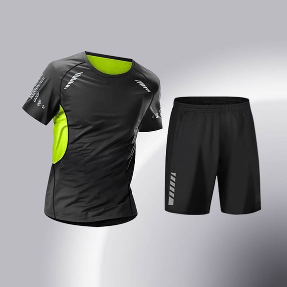 VBVC Men's Quick Dry 2 Piece Workout Set, Short Sleeve Athletic Tracksuit for Running Gym Training,Green,S-3XL