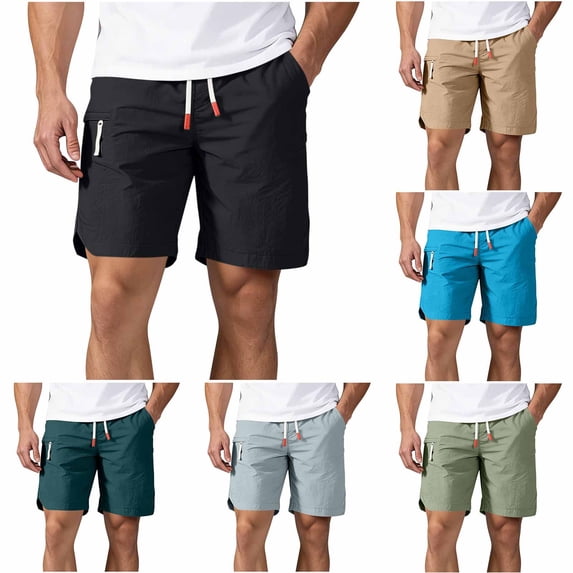 VBVC Men's Quick Dry Drawstring Hiking Shorts with Zipper Pockets,Summer Lightweight Athletic Running Shorts For Men,Green,M-4XL