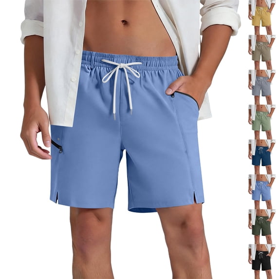 VBVC Men's Quick Dry Hiking Shorts with Zipper Pockets,Split Hem Workout Golf Beach Shorts For Men,Green,S-2XL