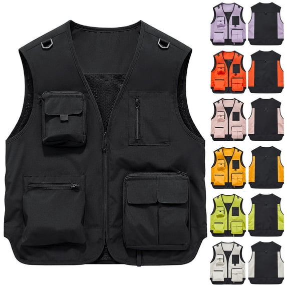 VBVC Men's Quick Dry Utility Cargo Vest with Multi-Pocket,Lightweight Outdoor Hiking Fishing Work Waistcoat for Men,Yellow,M-4XL