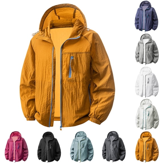 VBVC Men's UPF 50+ Lightweight Hooded Sun Protection Jacket with Zip Pockets,Windbreaker Hiking Travel Full-Zip Coat For Men,Light Blue,S-3XL