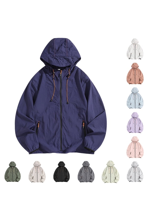 Men's UPF 50+ Sun Protection Hooded Jacket,Lightweight Full Zip Windbreaker for Men,UV Block Drawstring Coat for Outdoor Activities,Dark Gray,S-3XL