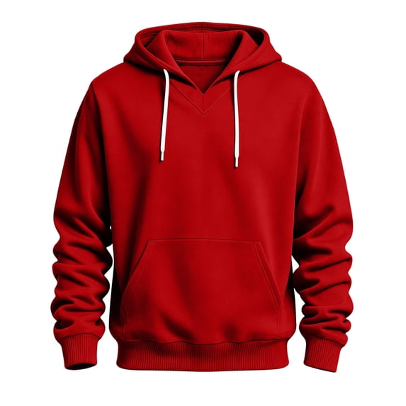 VBVC Men's V Neck Pullover Hoodie With Kangaroo Pocket, Drawstring Long Sleeve Casual Basic Sweatshirt For Men, Red , S-3XL