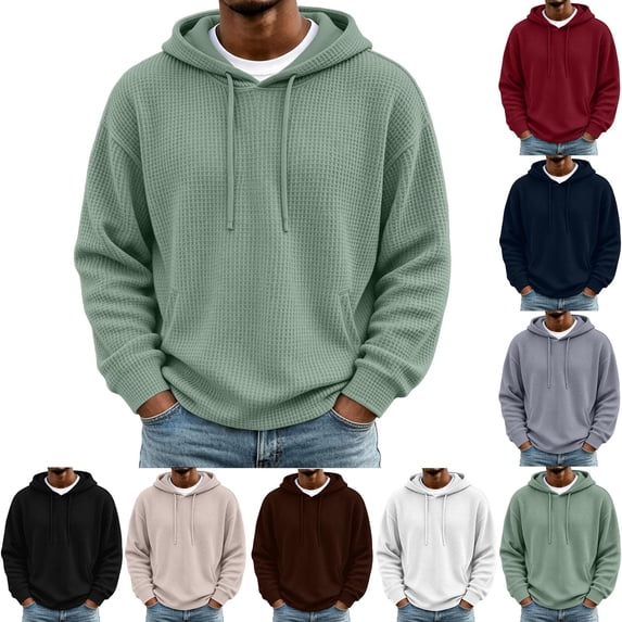 VBVC Men's Waffle Oversized Hoodie with Pockets , Drawstring Long Sleeve Sweatshirt For Men, S-3XL