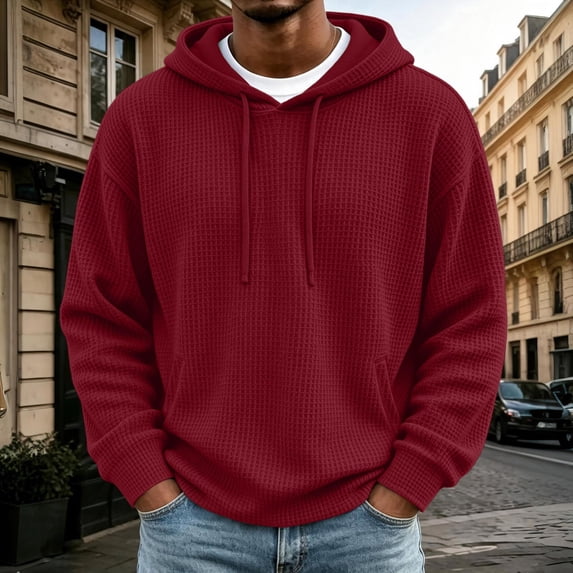 VBVC Men's Waffle Oversized Hoodie with Pockets , Drawstring Long Sleeve Sweatshirt For Men, S-3XL