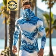 thumbnail image 1 of VBVC Men's Wave Print UPF 50+ Sun Protection Hoodie,Full Face Cover Quick Dry Fishing Shirt For Men,UV Block Long Sleeve Rash Guard for Beach Hiking,Blue,S-3XL, 1 of 3