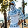 thumbnail image 1 of VBVC Men's Wave Print UPF 50+ Sun Protection Hoodie,Full Face Cover Quick Dry Fishing Shirt For Men,UV Block Long Sleeve Rash Guard for Beach Hiking,Light Blue,S-3XL, 1 of 6