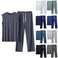 thumbnail image 1 of VBVC Men's and Men's Plus 2 Piece Drawstring Set with Pockets,Cotton Short Sleeve Top and Wide Leg Pant For Men,Green,L-5XL, 1 of 6