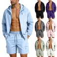 thumbnail image 1 of VBVC Men's and Men's Plus 2 Piece Sunscreen Windbreaker Set, Zip Up Hooded Jacket and Ice Silk Shorts For Men,Gray,S-5XL, 1 of 10